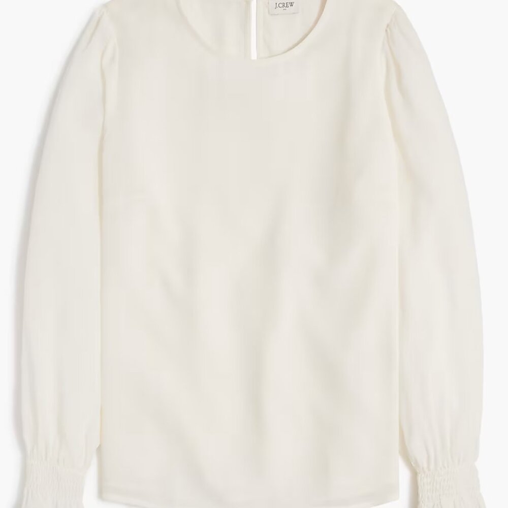 NWT J.Crew Factory Long-sleeve top with smocked cuffs, Light Blue, sz Medium